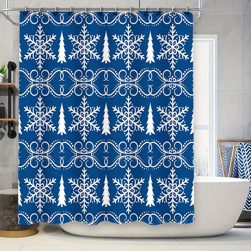 

Christmas Bath Mat3D Snowflake Christmas Tree Shower Curtain Waterproof Decorative Liner Set In Blue White For Bathroom (Blue/Wh W60H190(CM)-1 Pcs