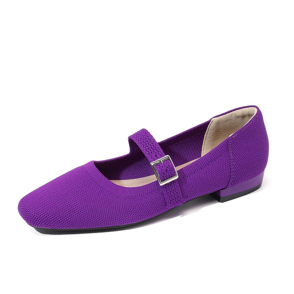 Women's Ballet Flats Square Toe Slip On Shoes Knitted Dress Mary Jane Flats for Women Comfy Causal Work Walking Shoes Mary Jane Shoes With Ankle Strap