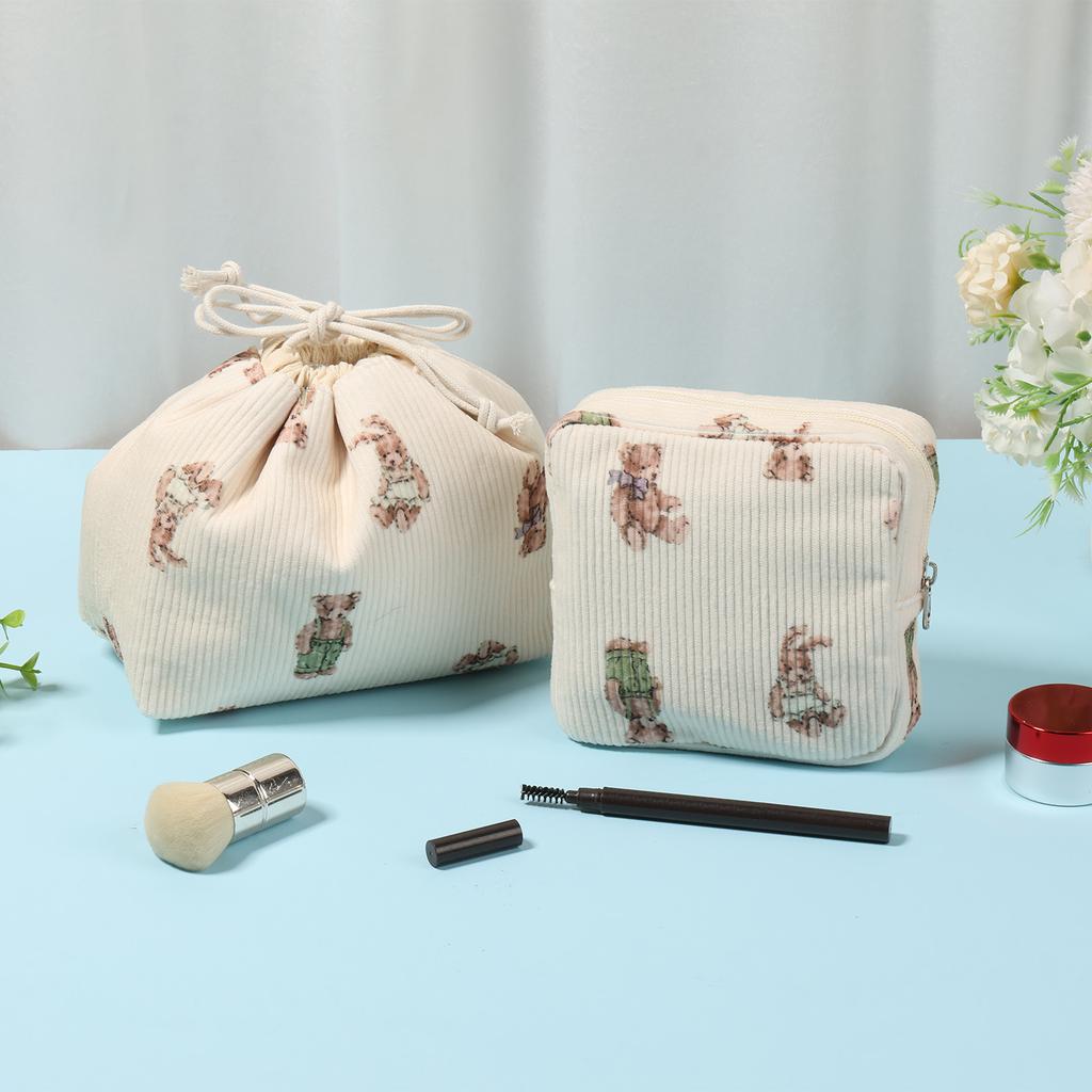 2 Stück Weicher Kord Damen Make-up Tasche Niedliche Damen Tragbar Reise Reißverschluss Kleine Kosmetik Tragetasche Toilettenartikel Aufbewahrung Waschbeutel