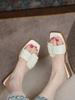 Green women's cool slippers casual square head lazy flat bottom 2025 summer new outer wear one word outer wear slippers