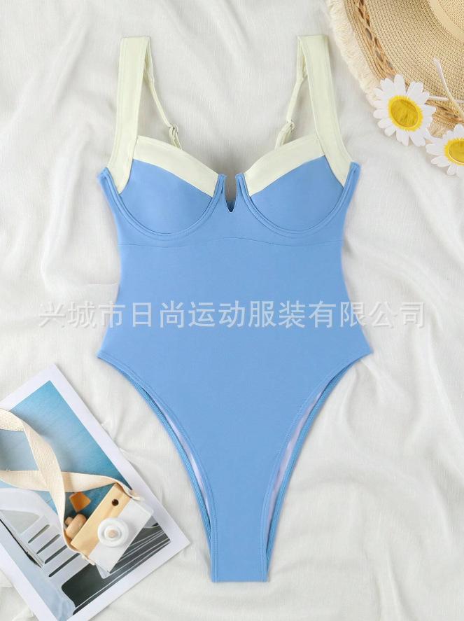 Swimsuit New Women's Contrasting Color Splicing Sexy Fresh Collar One-piece Bikini One-piece High-waisted Swimsuit Conservative
