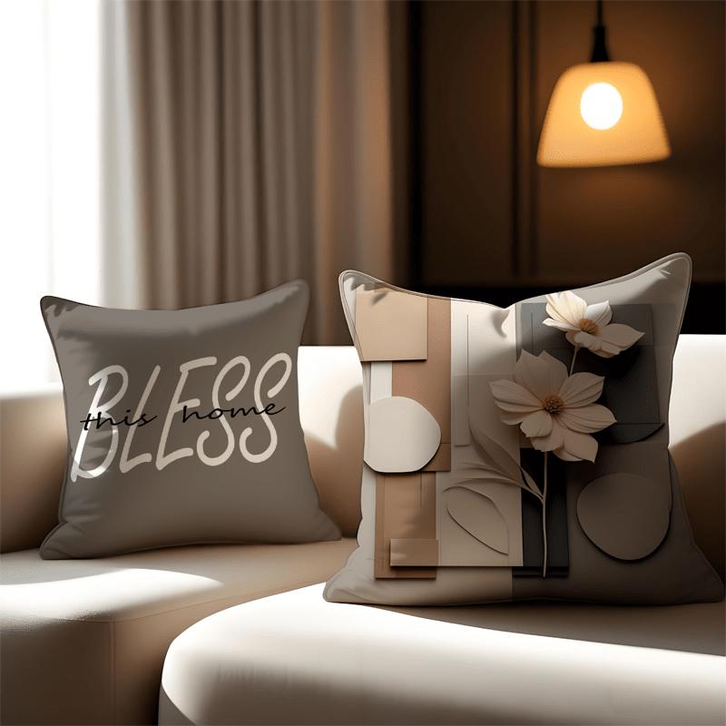 Neutral Tone Home Blessing Floral Pillow Covers Pattern Cushion Cover Suitable For Sofa Bedroom Car Pillow Cover