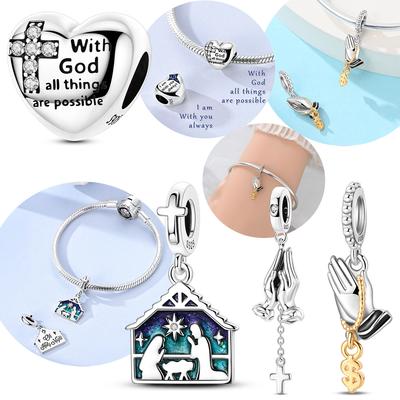 Lucky Pendant Prayer Hand Cross Star Wish Jesus Birth Beads Fit Bracelet Originalcopper Fine Gift Jewelry Women Diy Making