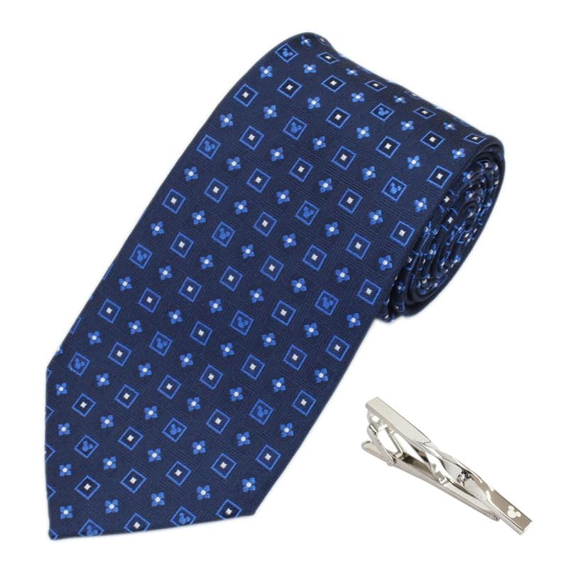 Disney Mickey Mouse Tie Tie Bar Set Navy Includes Tie Gift & (DN902513-2), Blue, Clip,