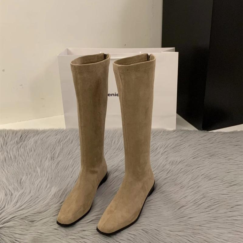 Women's Knee High Boots Temperament Slim Long Boots Quality Suede Casual Boot Retro Square Design Women Boots Botas Largas Mujer