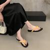Franska minimalistiska tå-strandsemester-sandaler sommar kontrasterande färg flip-flops damsandaler