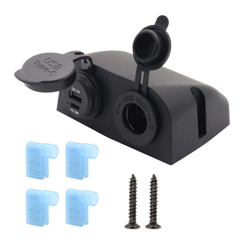 10-30V QC3.0 & TYPE-C Dual Charger Car Cigarette Lighter Socket Plug Panel Two Hole Tent Base For Boat Car Truck