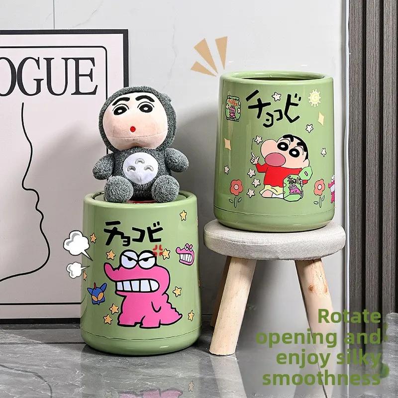 15L Crayon Shin chan 2025 Snacks DIY Trash Can with Lid Cute Deodorant Bedside Matcha Color Household Merchandises Waste Bins