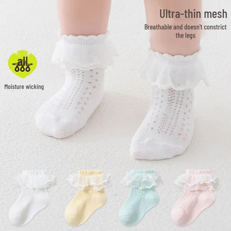 Summer Baby Girl Mesh Socks - Lace Trim, Breathable Cotton, Class A