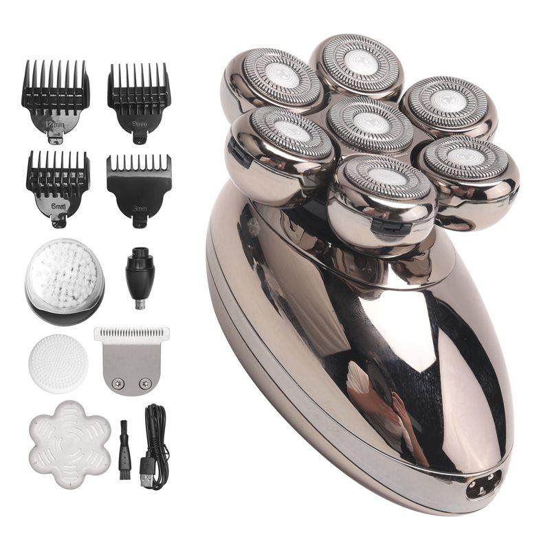 A78E-Gift For Men 7-Head Electric Shaver USB Rechargeable Stainless Steel Blades For Men' S Quick Shave Beard& Hair Trimmer Silv