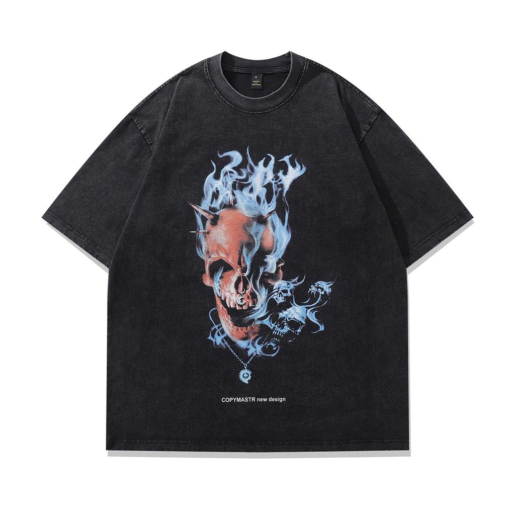 Heavy Cotton Washed Old Short-Sleeved T-Shirt For Men And Women American Retro Street Trend Brand Loose Half-Sleeved Tee Shirt