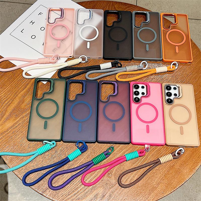Magnetyczne matowe etui do Samsung S25 Ultra/S24 FE ze stojakiem na obiektyw