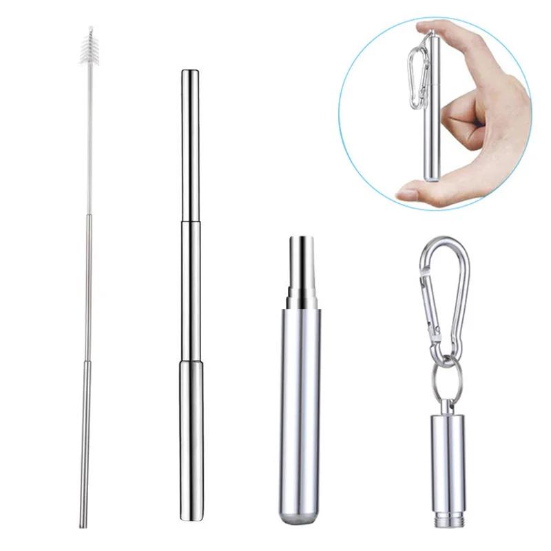 Stainless Steel Telescopic Drinking Straw, Portable Straw for Travel, Reusable Collapsible Metal Drinking Straw with Brush