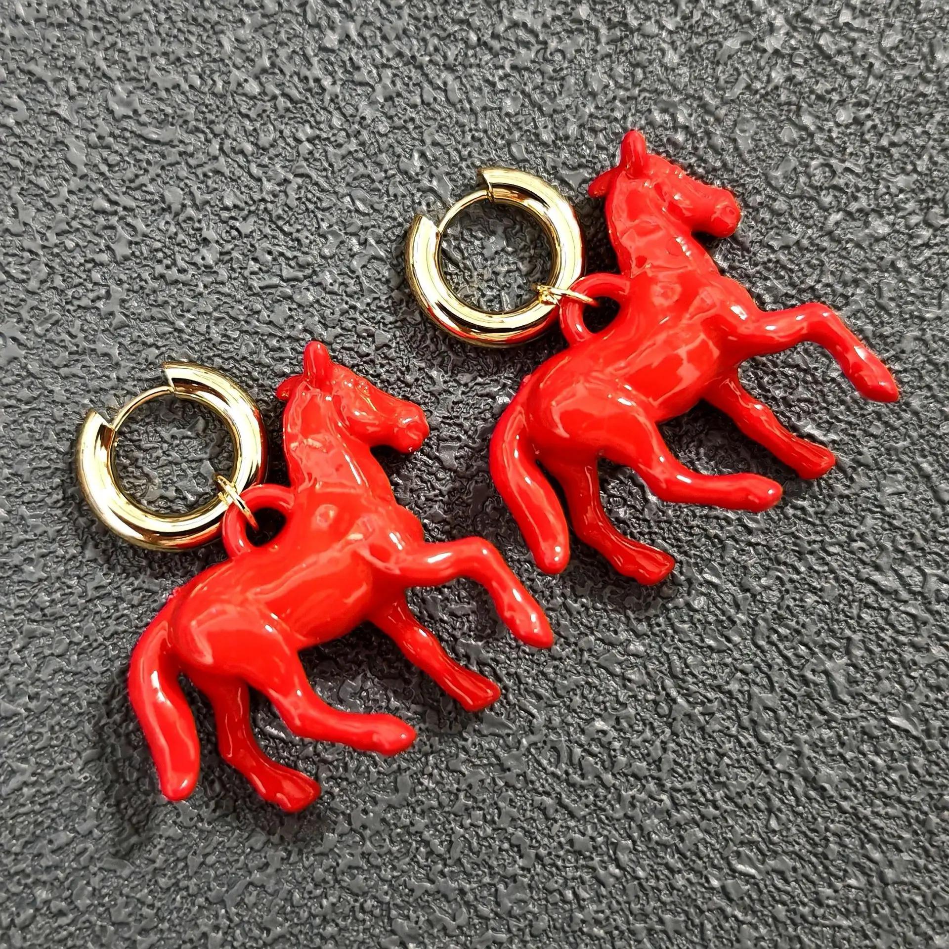

Exaggeration Stereoscopic Small Horse Pendant Earrings for Women Creativity Cute Animal Earrings Charm Jewelry Holiday Gift