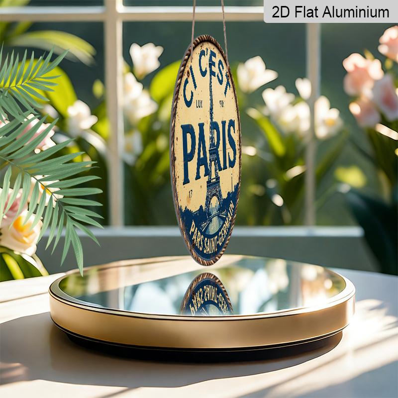 2D Flat, 1pc Vintage-Inspired Paris Eiffel Tower Art - Rustic Round Aluminum Sign with Inspirational Quote, Perfect for Living Room, Bedroom, or