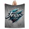 Artistic "Jesus" Brush Stroke Design Flannel Blanket for Bedroom, Living Room, Sofa, and Nap
