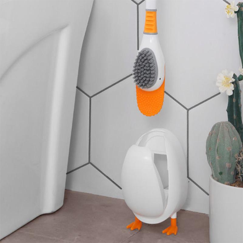 Creative Duck Shape Floor-to-ceiling Toilet Brush Set Silicone Brush Soft Brush To Clean The Toilet Floor