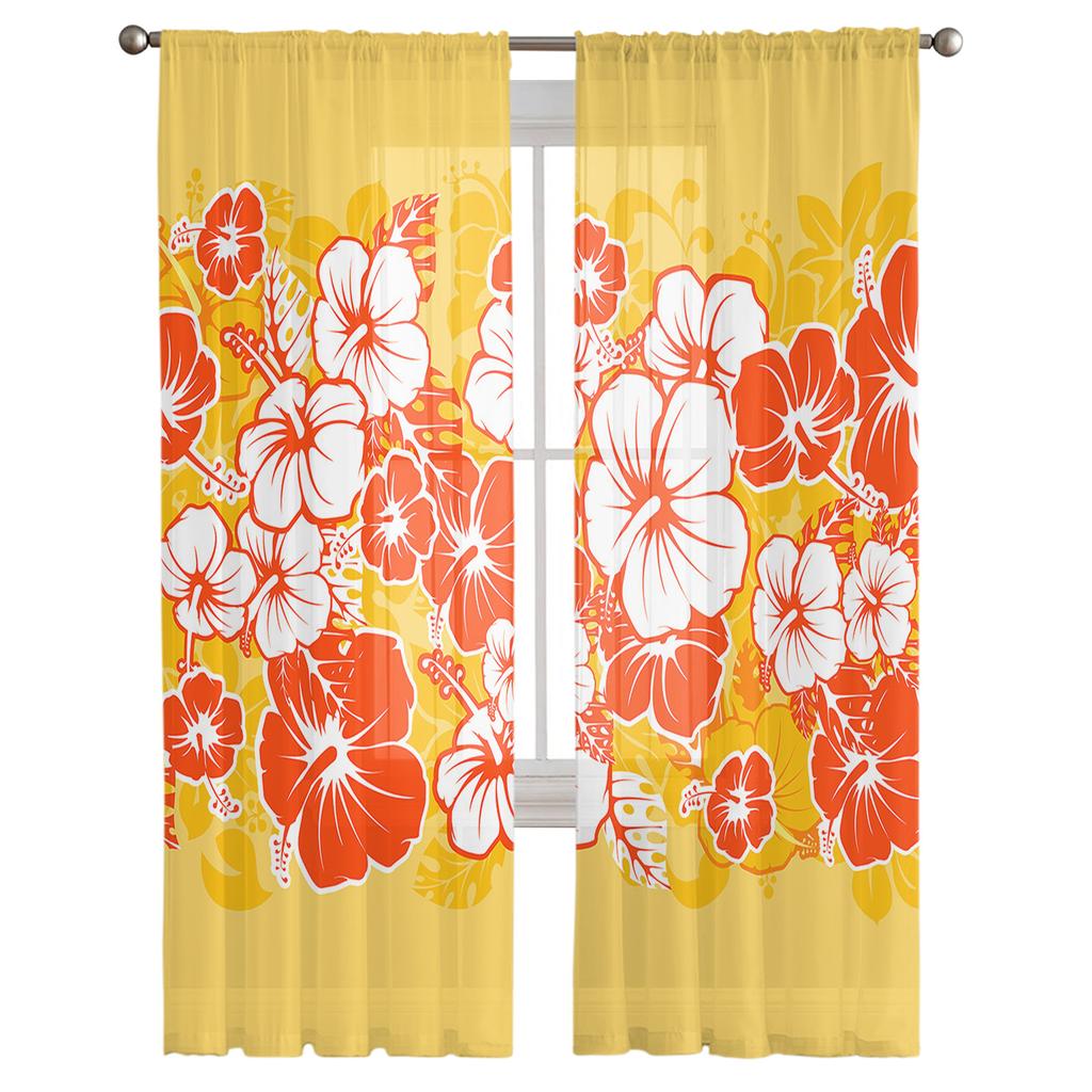Hawaiian Tropical Flower Summer Voile Sheer Curtains Living Room Window Chiffon Tulle Curtain Kitchen Bedroom Drapes Home Decor