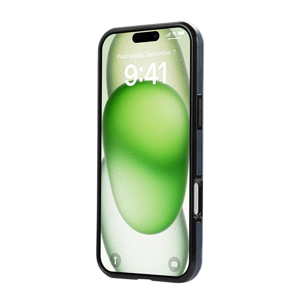 For iPhone 16 Case Magnetic Kickstand PU Leather Coated PC+TPU Phone Cover