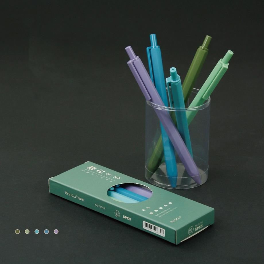 5 db-os retró színes tintás visszahúzható zselés tollkészlet kattintással, hatszögletű hordóval, tejtermék-író jegyzettömb, irodai iskolai toll