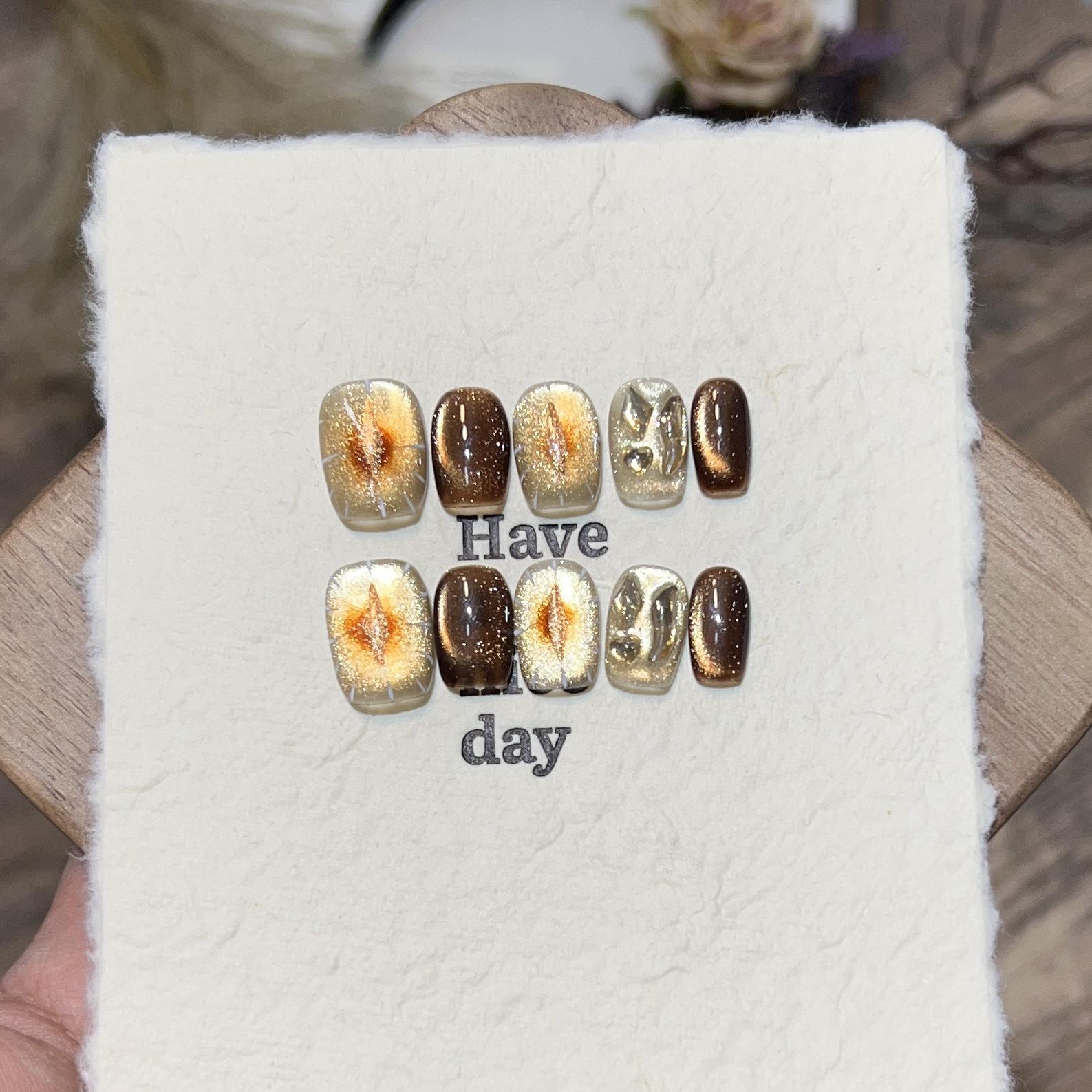 

Ручная работа Шоколадные наклейки для ногтей «Кошачий глаз» - Короткие, Дизайн «Битый бриллиант», Съемные носибельные ногти на тему змеи S