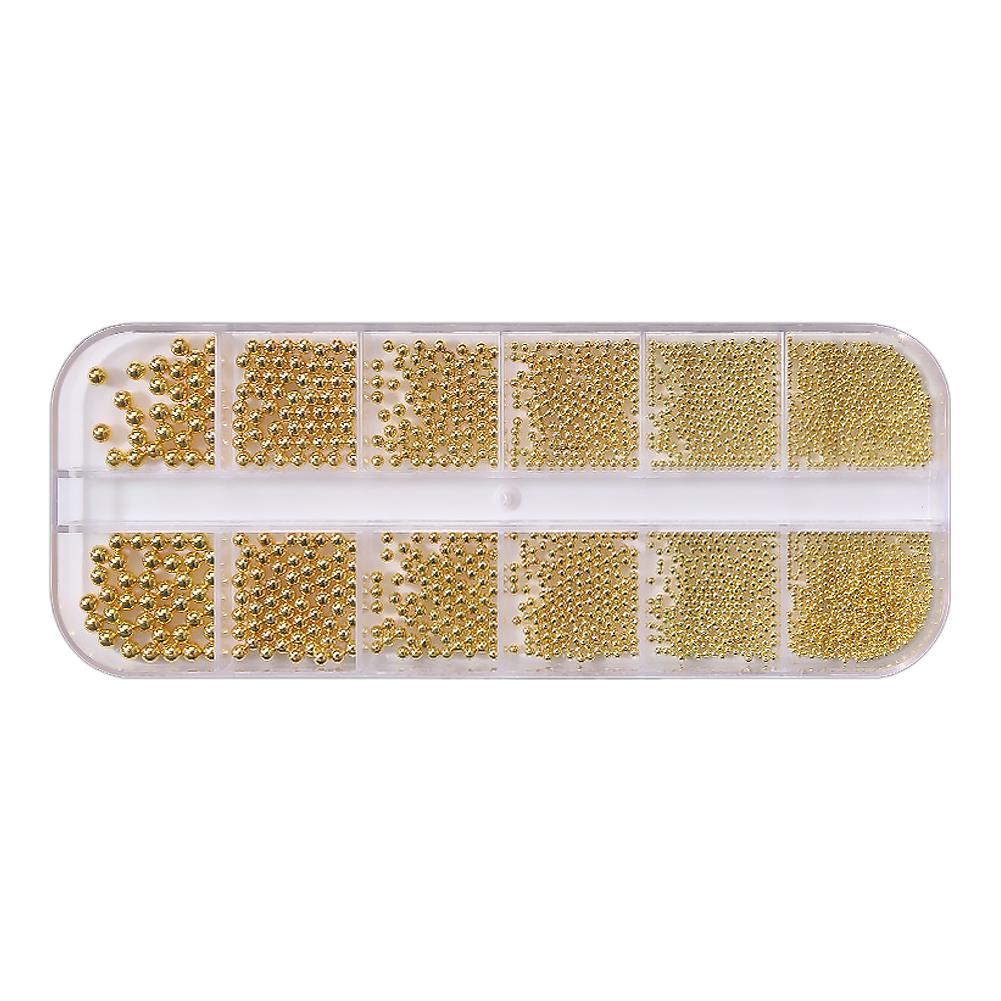 12Grids Mixed Mini Round Beads Nail Art Decor DIY 3D Nail Charms Micro Metal Ball Gold Silver Black Metal Beads for UV Gel Nail