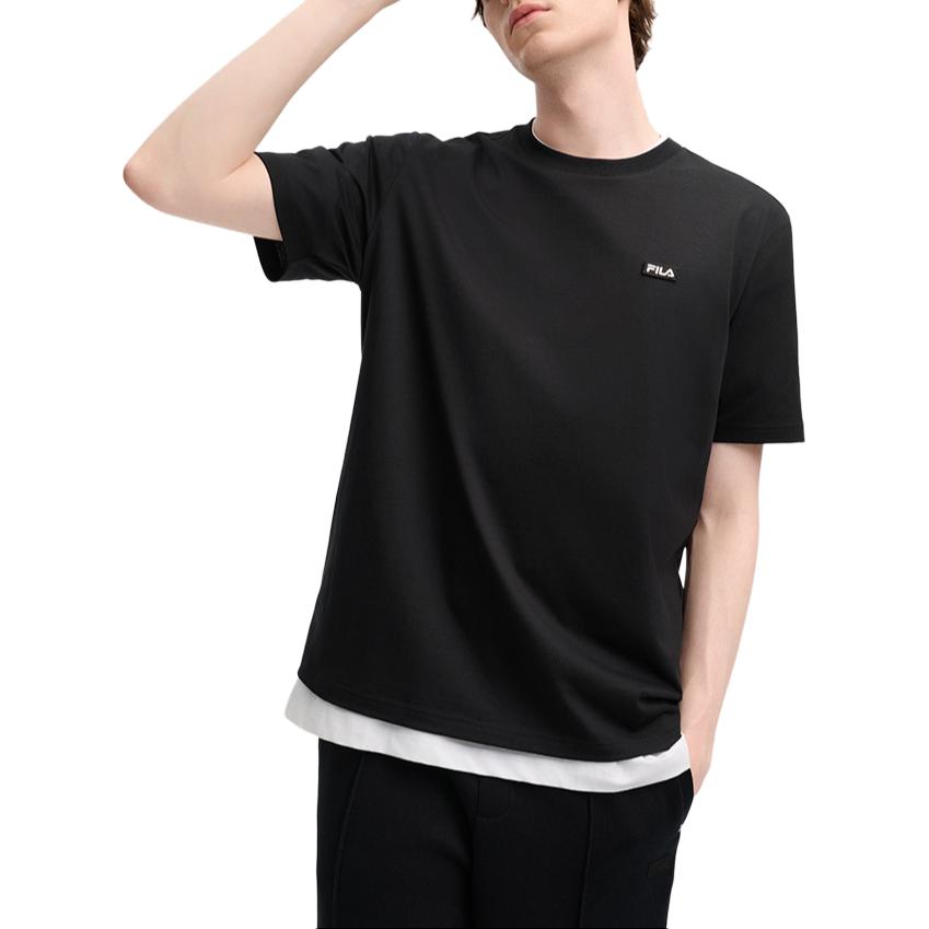 Fila Original Solid Color Logo Embroidered Comfortable Lightweight Breathable Short Sleeve Round Neck T-Shirt Unisex T-Shirts Black F51M519101F-BK