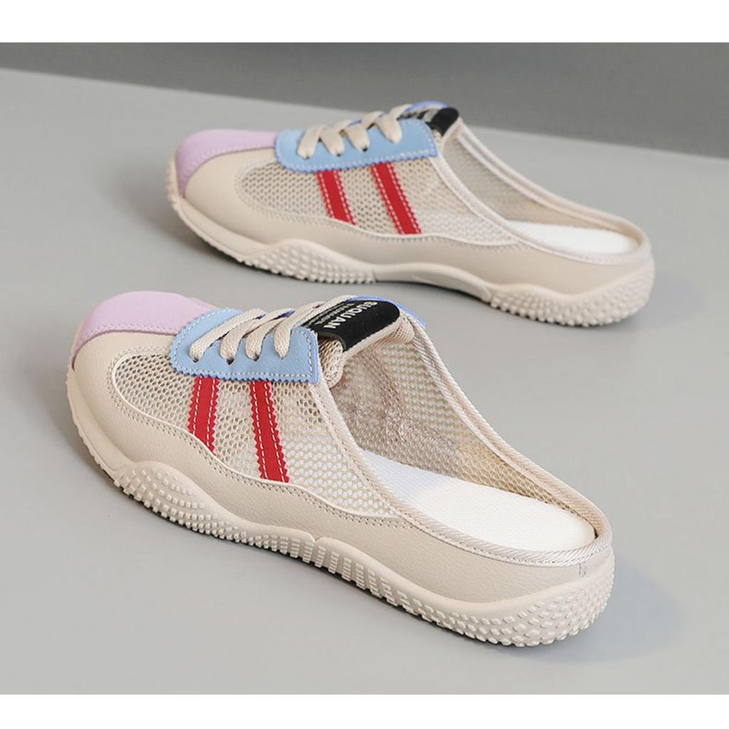 New Striped Women's Mueller Shoes with Breathable Mesh, Versatile Outdoor Casual Shoes, Soft Sole, Not Tiring for Feet