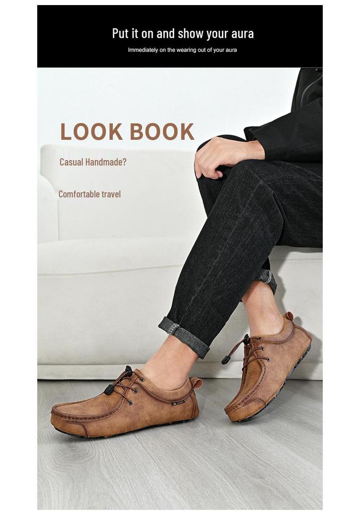 Spring Plus Size Hand-stitched Men's Leather Moccasins - Fashionable & Versatile Casual Shoes