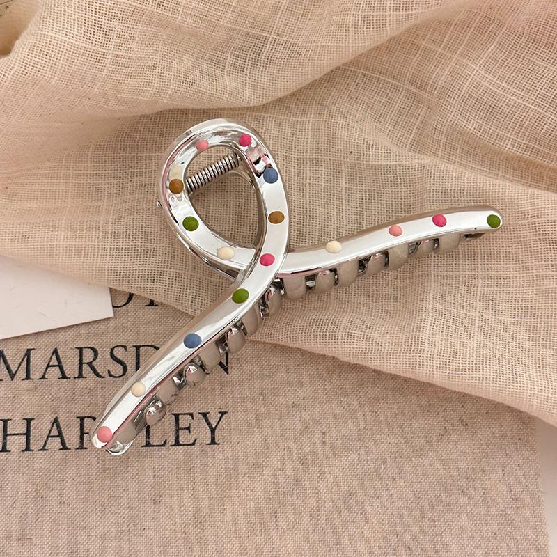 Vintage Colorful Dot Hair Clips for Women Trendy Silver Color Large Crab Clip Korean Hairpin Sweet Girls Long Hair Holder Headband Hair Claw Clip