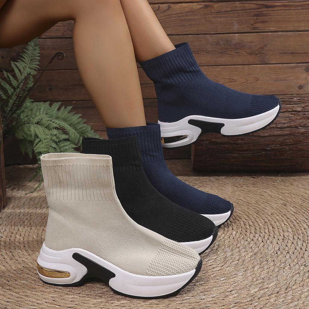 Fashion Aphixta Cotton Fabric Stretch Boots for Woman Wedge Heel Breathable Woman Ankle Boots 6cm High Shoes for Woman Botas De Mujer