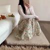 Qooth Sweet Pleated Floral Maxi Skirt with Pockets Full Flared Hem QT2905