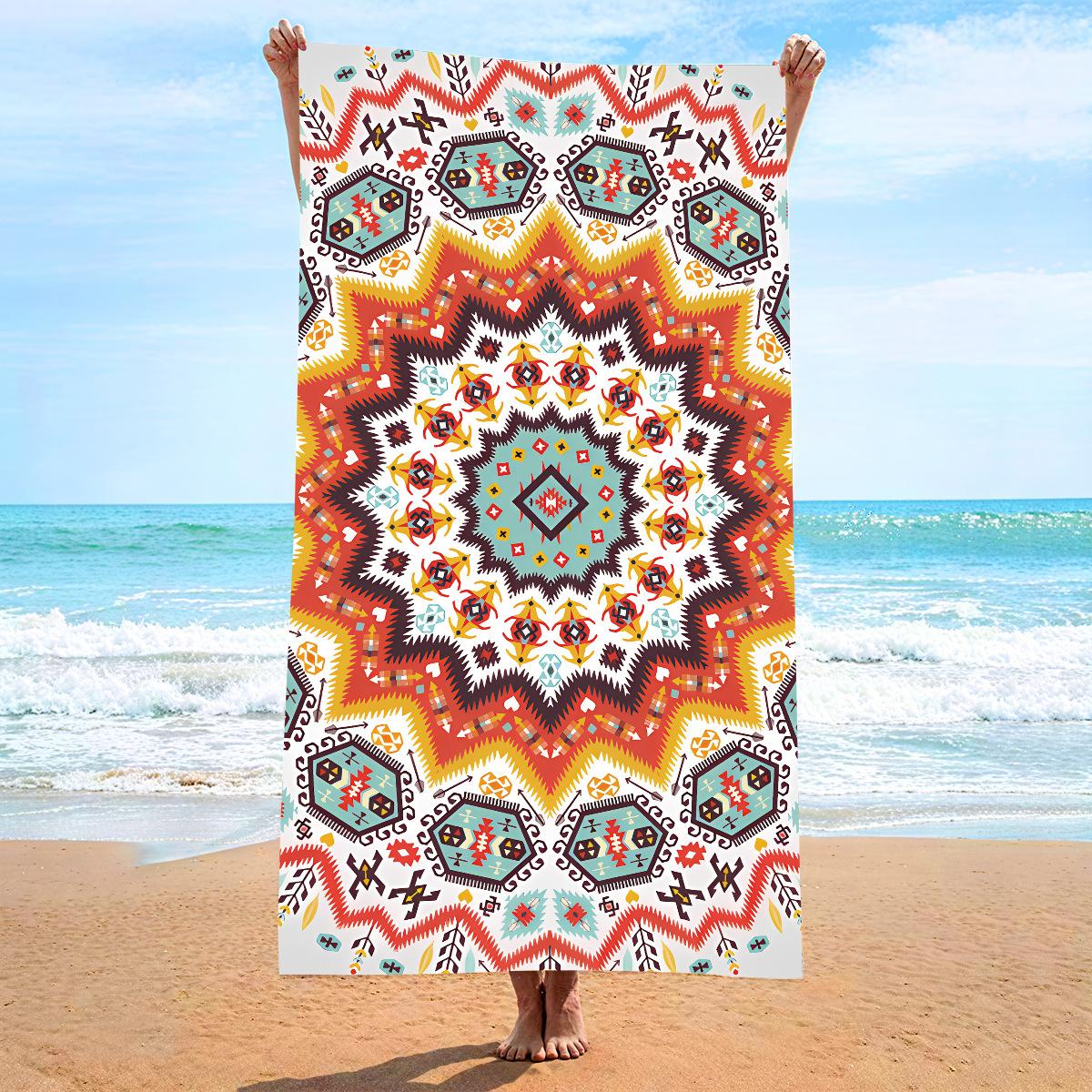 Boho Chevron Zigzag Print Beach Towel Microfiber Quick Dry Absorbent Lightweight Colorful Tribal Towel for Beach Pool Vacation W40*H60(CM)
