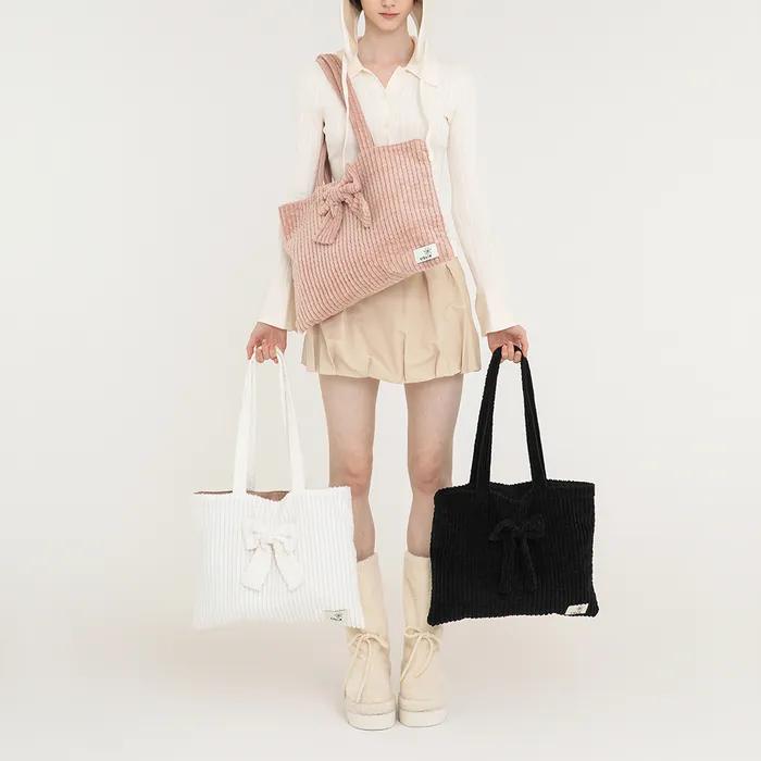 Lapin Corduroy Ribbon Eco Bag - Cordu Black