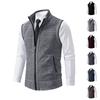 Men's Casual Loose Fit Two-Piece Style Autumn Winter Knit Vest Full Zip Front Sleeveless Sweater Vest with Stand Collar