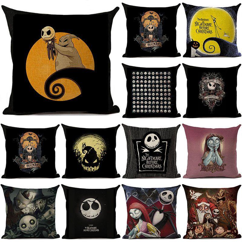 Nightmare Before Christmas Cotton Linen Throw Pillow Case Sofa Cushion Cover Home Decor
