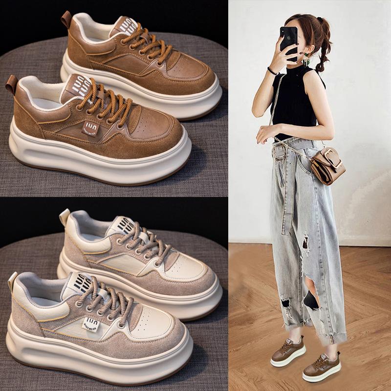Leather retro little white shoes women's autumn new versatile thick-soled heightening casual shoes muffin sneakers board shoes