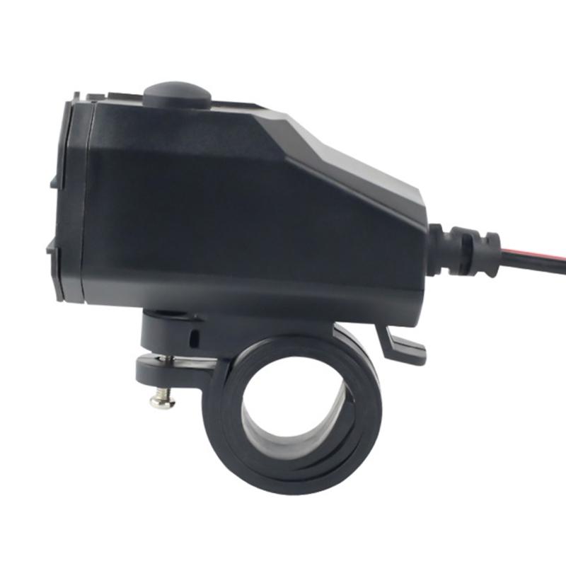 Motorcycle Power Socket Outlet with Covered Port, USB Charging Access and Direct Wire Cable for Device Use, Phone Maps, and Long Ride Travel