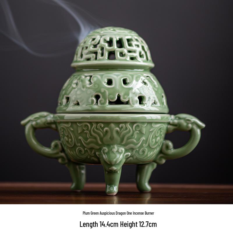 Blue Porcelain Suanni Beast Coil Incense Burner with Lid