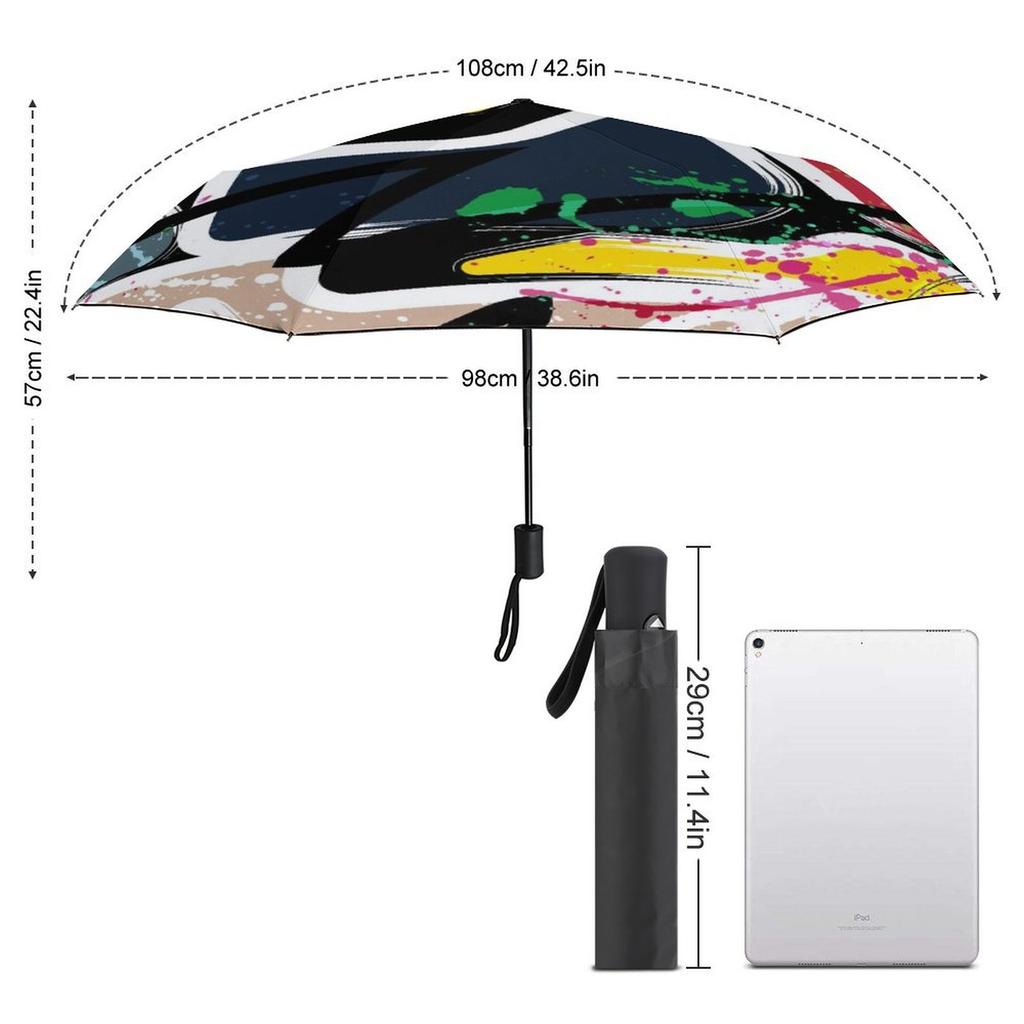 1 Pack Automatic Umbrella Offering Windproof Support And Uv Protection With Portable Design And Graffiti Inspired Aesthetic