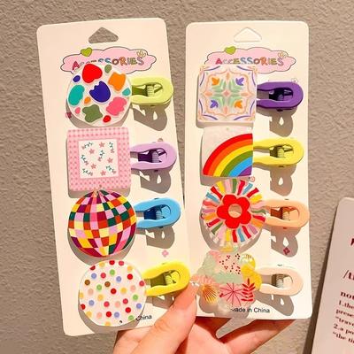 2 Peças/Conjunto Grampos de Cabelo Para Crianças Flor Colorida Pintura Desenho Animado Presilhas de Cabelo Crianças Adoráveis Grampos de Cabelo Tiara Presilhas Acessórios de Cabelo da Moda