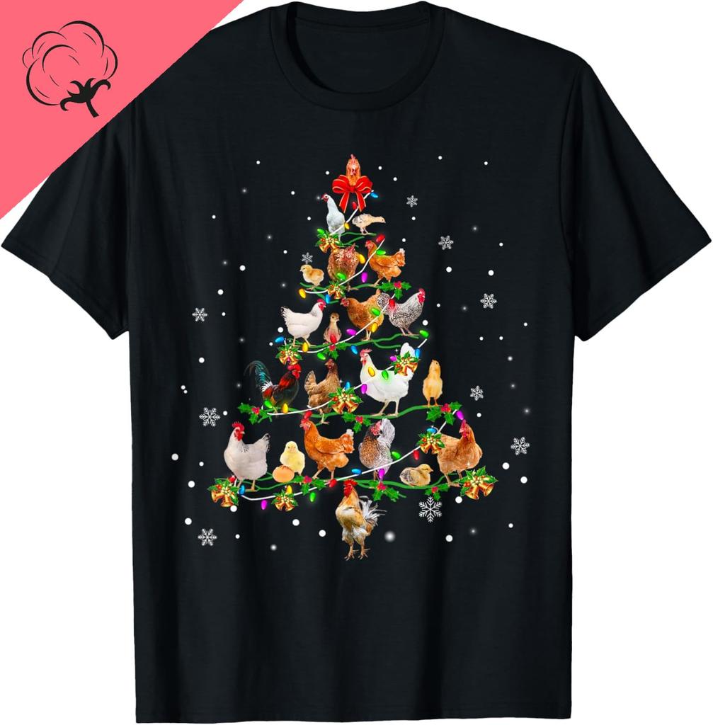 Chicken Christmas Tree OrnaUnisext Decor Xmas TShirt Unisex Casual Streetwear Cotton Vintage Clothes Graphic T Shirts