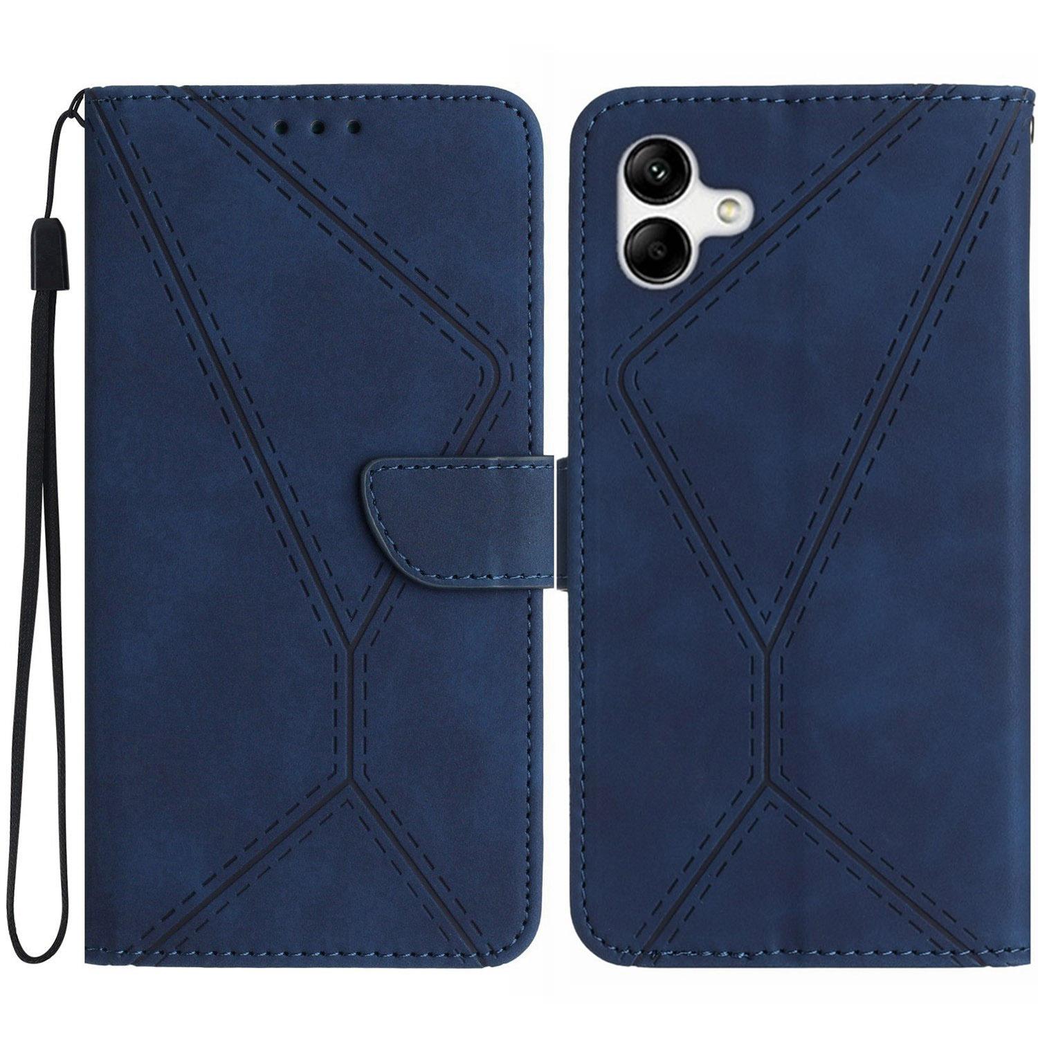 

For Samsung Galaxy A07 Case Skin Touch Lines Imprinted PU Leather Flip Phone Cover Blue