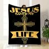 A Decorative Cross with Text Reading "Jesus Saved My Life" In Bold, Worn Font. for All Seasons Blanket Lunch Break Throw Gift