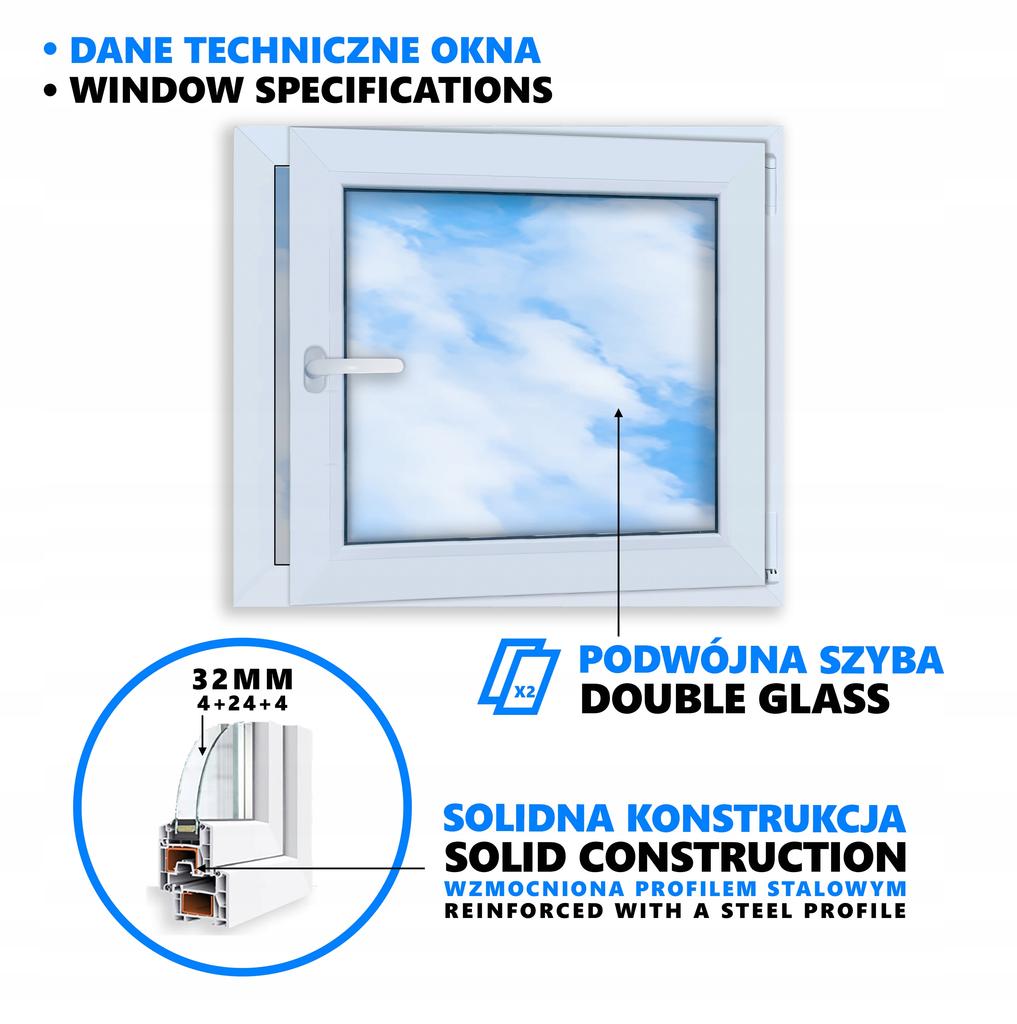 Finestra PVC Bianca 80X70 Destra, Nuova 800X700 Mm Apribile-Vasistas Doppio Vetro Ru