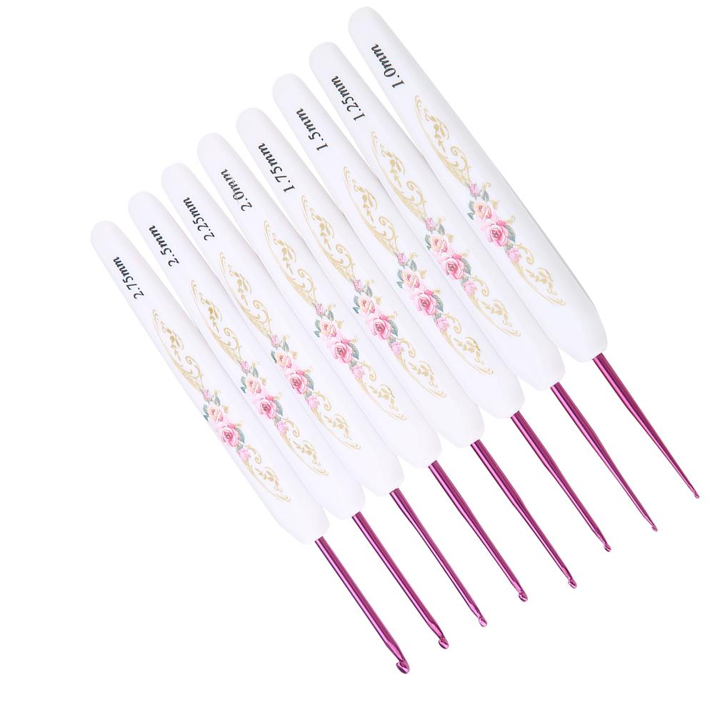 8PCS Aluminum Crochet Hook Set Knitting Needles With Soft Floral Print Plastic Handle (Large)