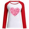 Ladies Casual Valentine's Day Print Round Neck Color Block Long Sleeve Pullover