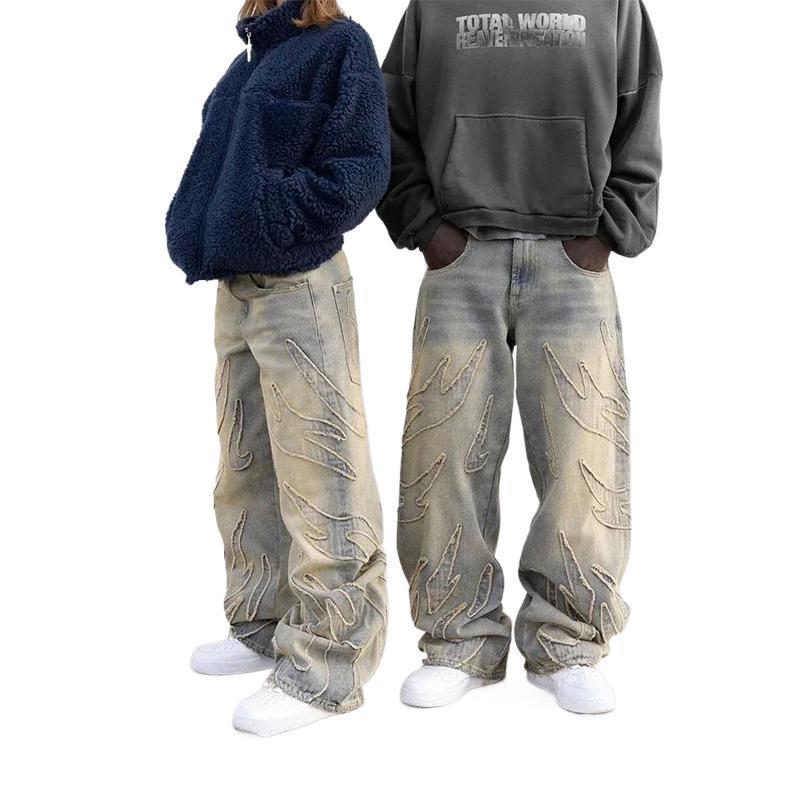 Męskie Luźne Dżinsy Proste z Przetarciami w Stylu Vintage od Modnej Amerykańskiej Marki