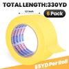 ADHES Yellow Painters Tape Yellow Masking Tape, 1.2 Inch X 55 Yards X 6 Rolls, No Residue Wall Safe Tape for Home Wall Painting, Building, School