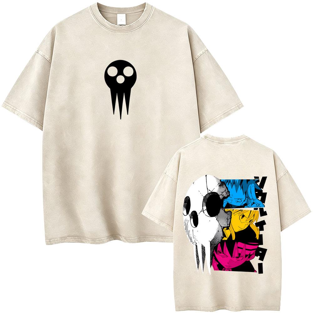 Washed Vintage Anime Soul Eater Maka Albarn Soul Evans Graphic Tshirt Mens Retro Manga T Shirts Men Cotton Oversized Tshirts